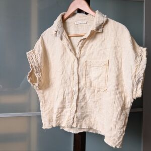 100% Cotton Light Cream Gauze Button-Down Shirt By Kiwi+Punch - XL